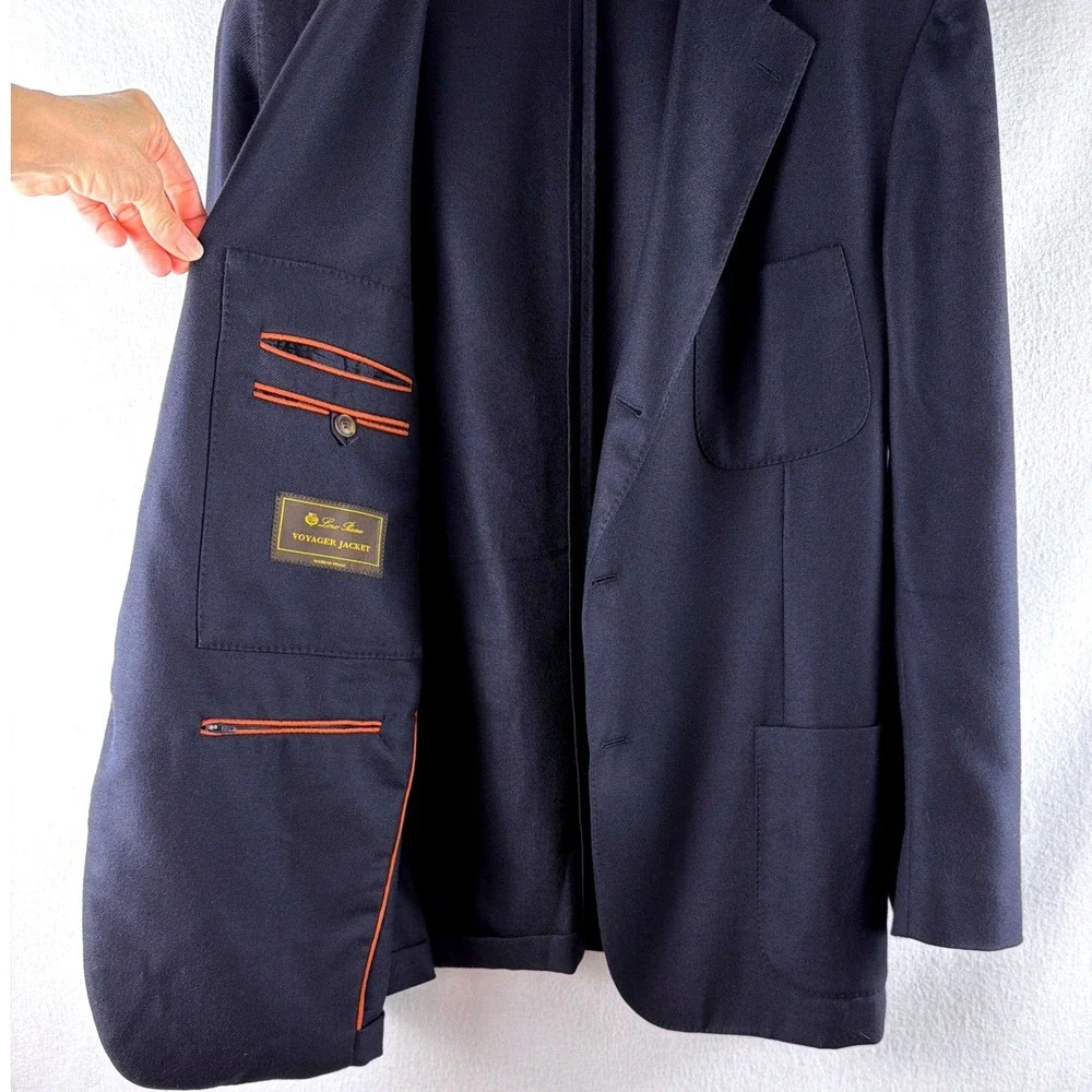 Loro Piana Voyager Jacket Mens 52 Navy Blue 100% Cashmere Blazer Made in Italy
